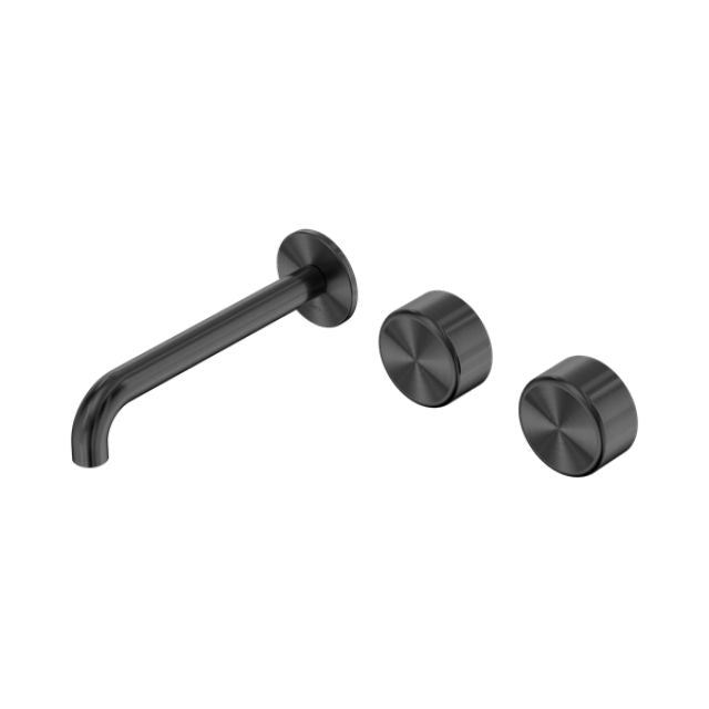 Nero Serenity Wall Basin Set 220mm Offset Spout With Metal Handle Gun Metal 24D070GM - The Blue Space