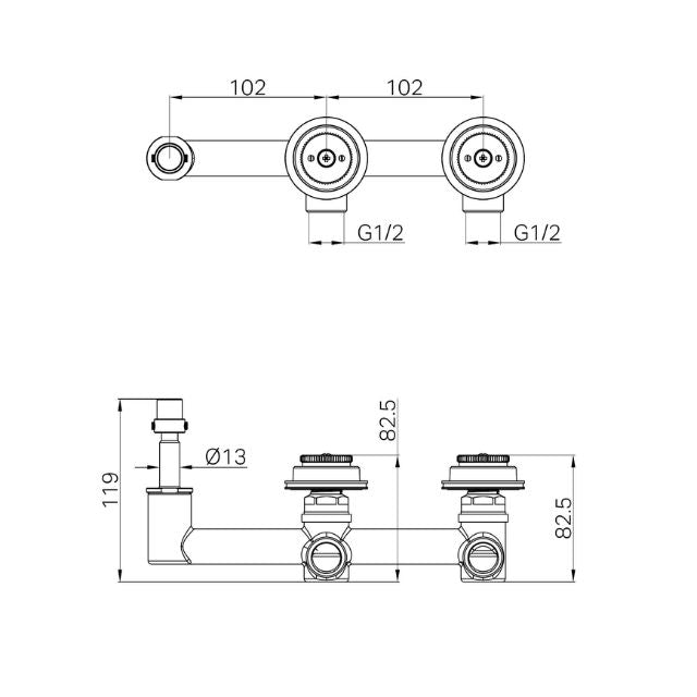 Technical Drawing Nero Serenity Wall Basin Set Offset Spout Body Only 24C021 - The Blue Space