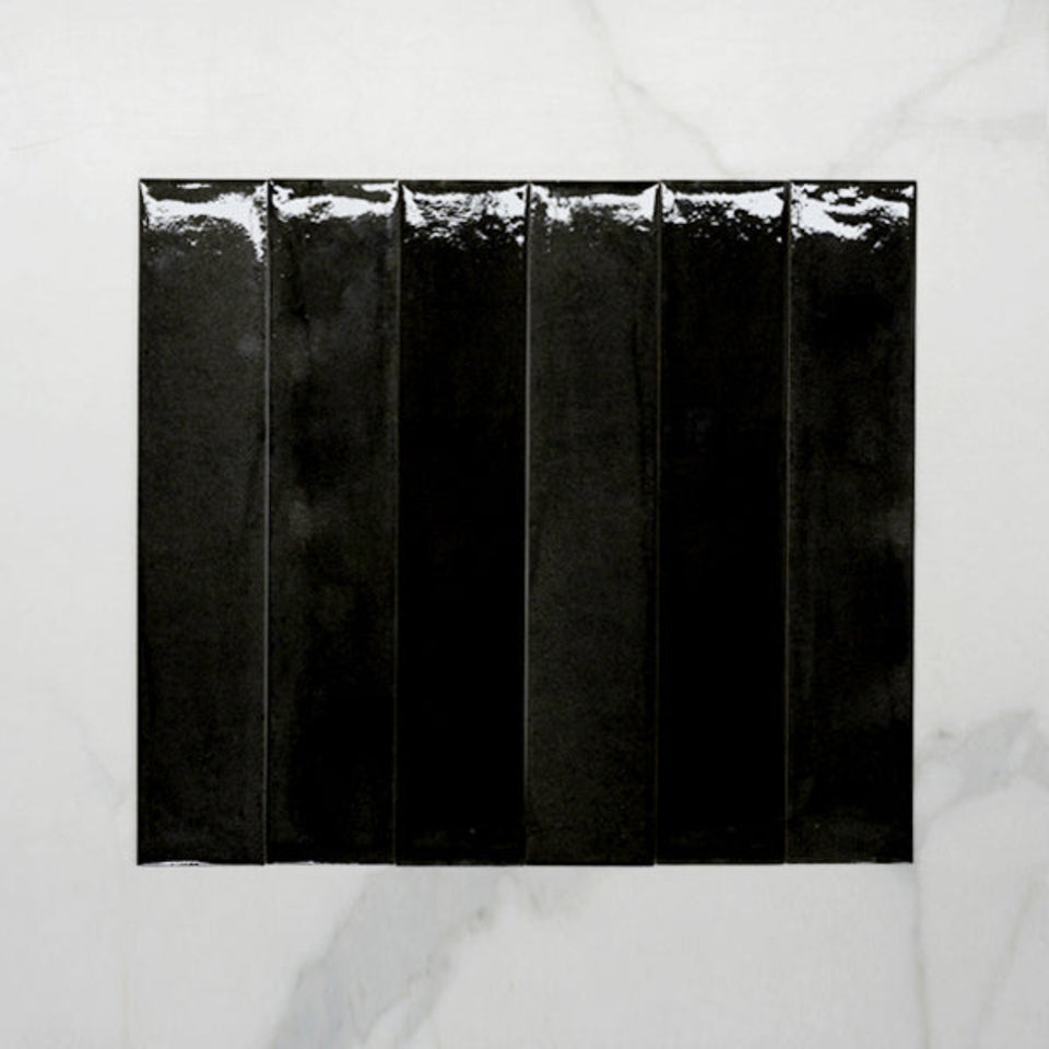 Nero Theo Subway Tile 75 x 400mm Italian Porcelain