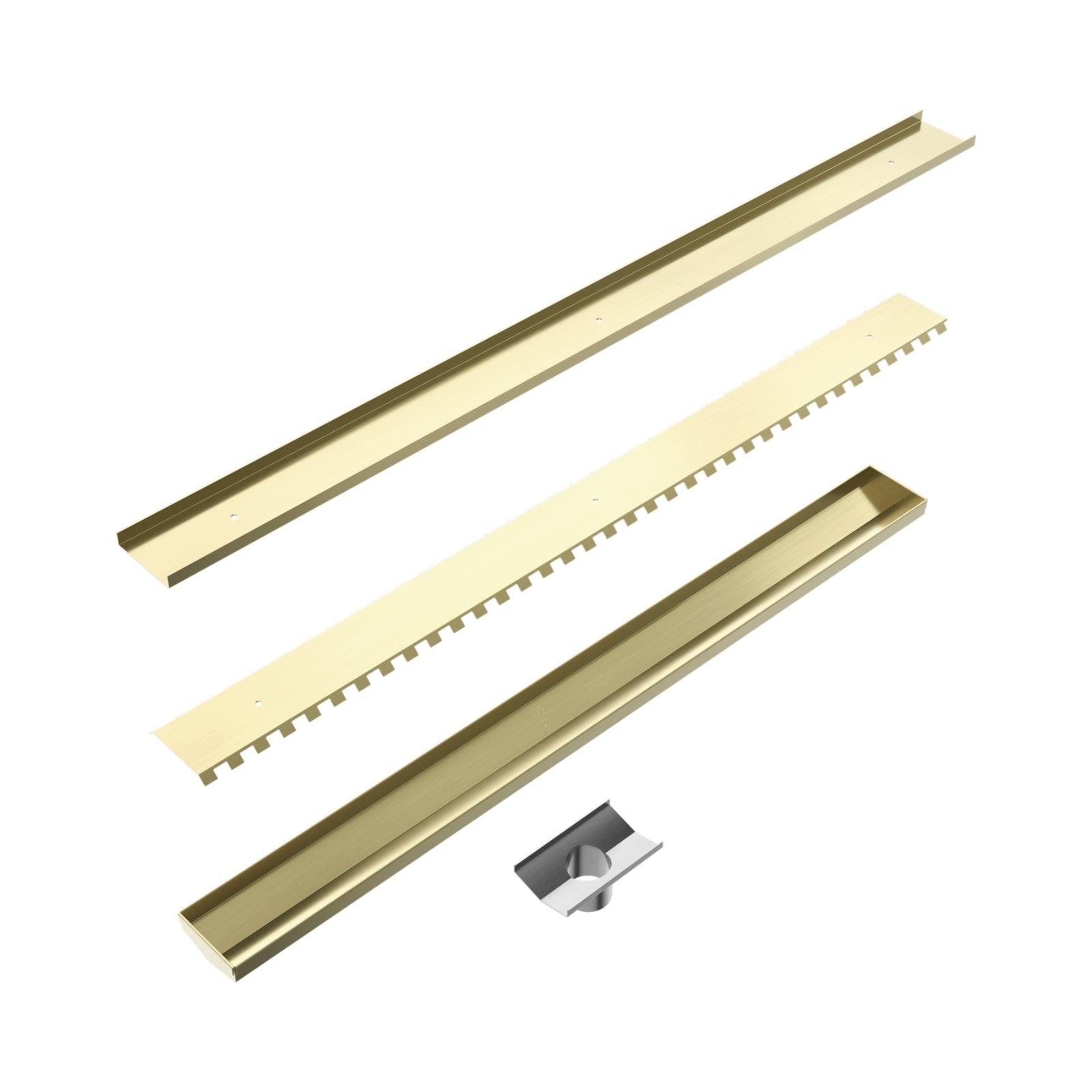 Extended Nero Tile Insert V Channel 800x82mm Floor Grate 50mm Outlet Brushed Gold NRFG011HSBG - The Blue Space