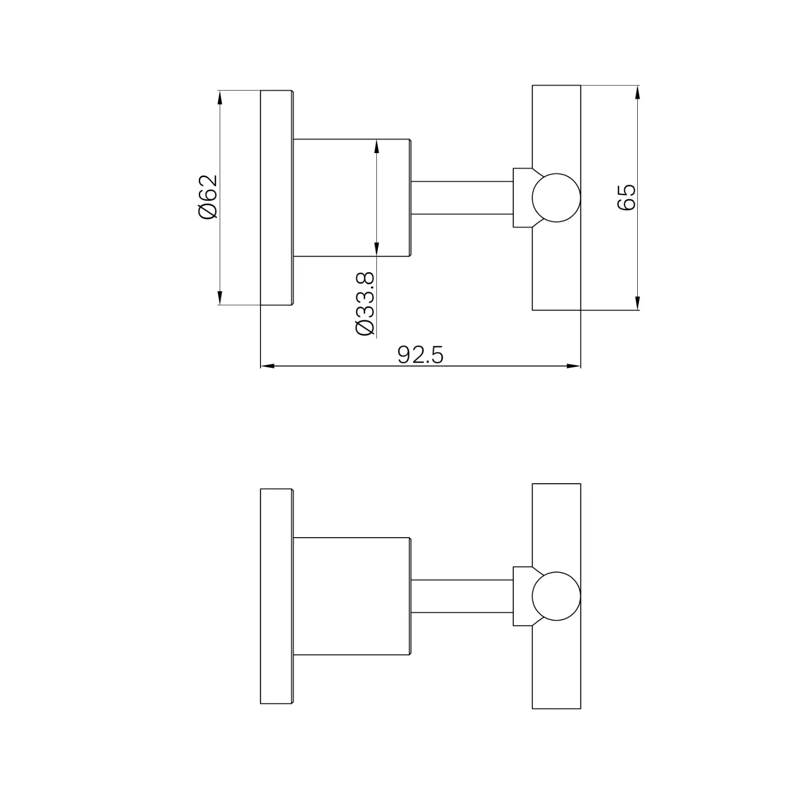 Technical Drawing Nero X Plus Wall Top Assemblies Brushed Nickel NR201609BN - The Blue Space