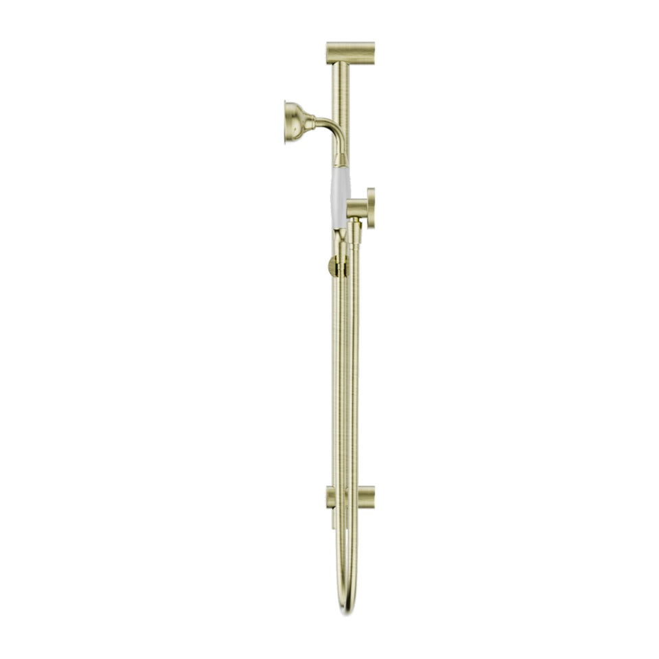 Nero York Shower Rail With White Porcelain Hand Shower Aged Brass