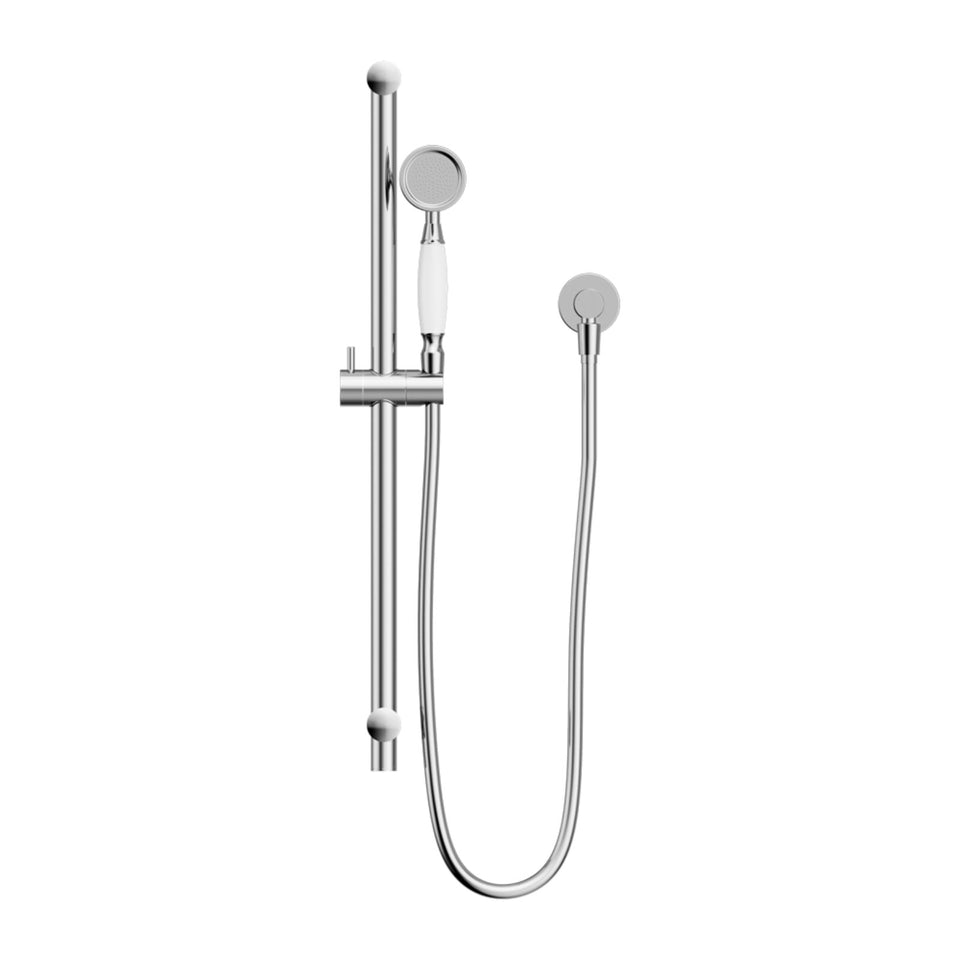 Nero York Shower Rail With White Porcelain Hand Shower Chrome