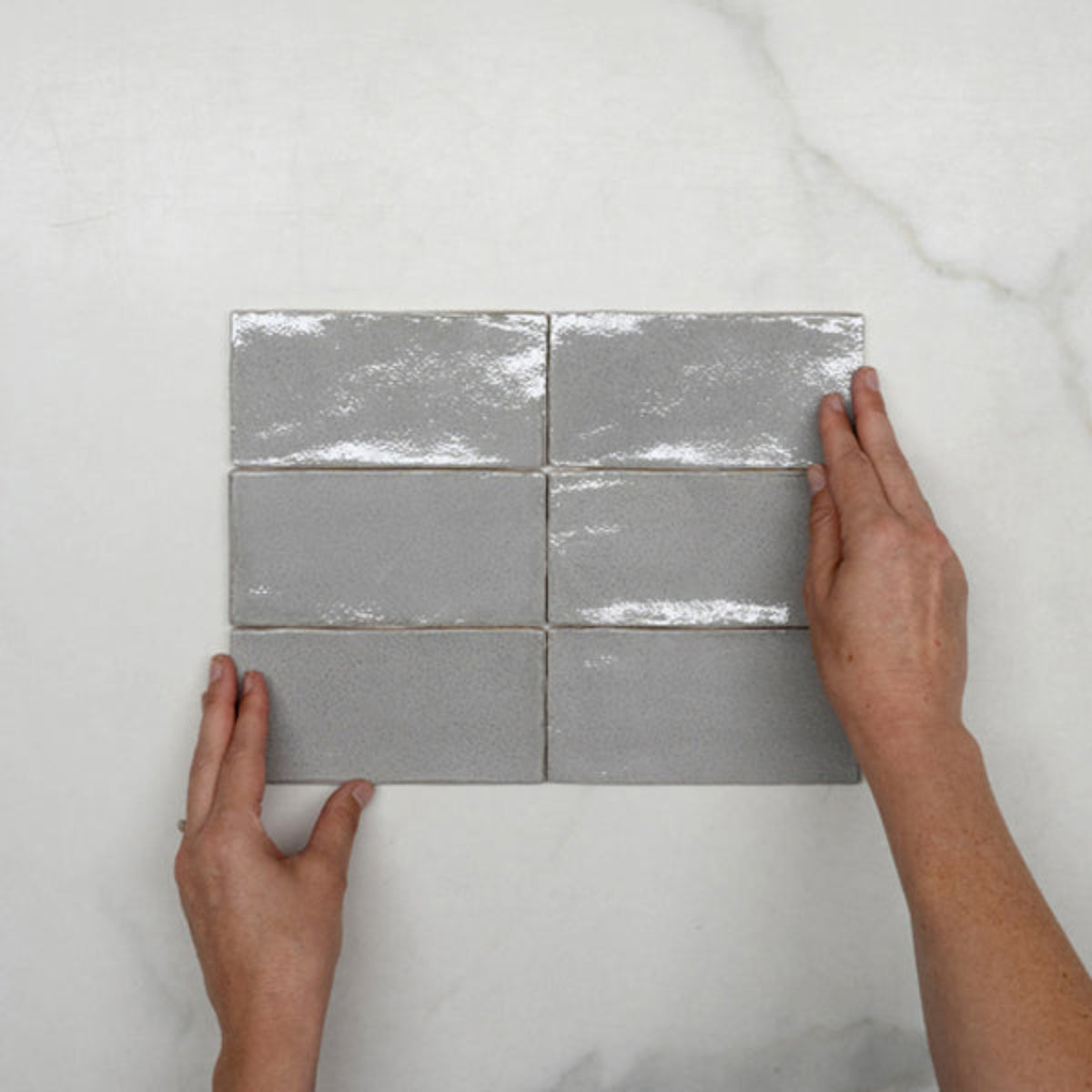 With Hand Nickel Grey Dianna Hand Made Subway Tile 75 x 150 x 9mm Spanish Ceramic - The Blue Space