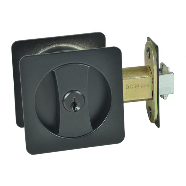 Nidus Lockable Sliding Cavity Door Square Backplate Entrance Set Include End Pull Matte Black CSC-LK-SQ-BL-V - The Blue Space