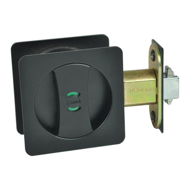 Nidus Lockable Sliding Cavity Door Square Backplate Privacy Set Include End Pull Matte Black CSC-PRI-SQ-BL-V - The Blue Space