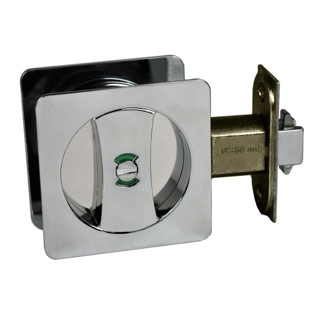 Nidus Lockable Sliding Cavity Door Square Backplate Privacy Set Include End Pull Polished Chrome CSC-PRI-SQ-CP-V - The Blue Space
