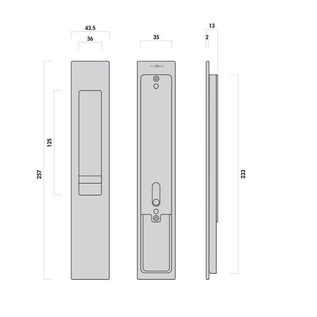 Nidus Mardeco rectangular flush pull Euro Lock set Brushed Satin Chrome (cylinder sold separately)