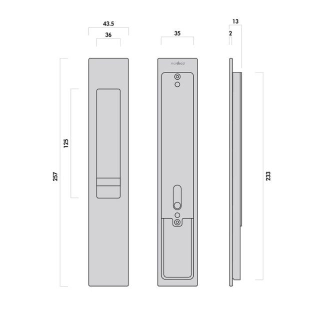 Nidus Mardeco rectangular flush pull Snib lock set Satin Chrome (inside snib, no cylinder)