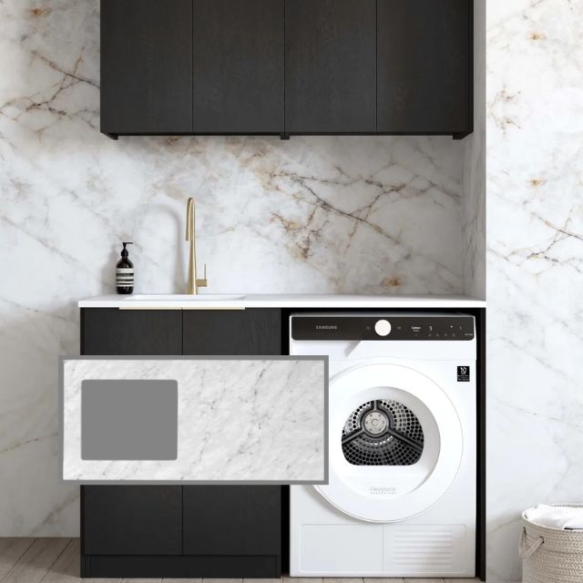 Otti Byron 1305mm Laundry Set B - Black Oak with Black Carrara Marble Stone Top LA-1305B-BYB-NCA-KIT | The Blue Space