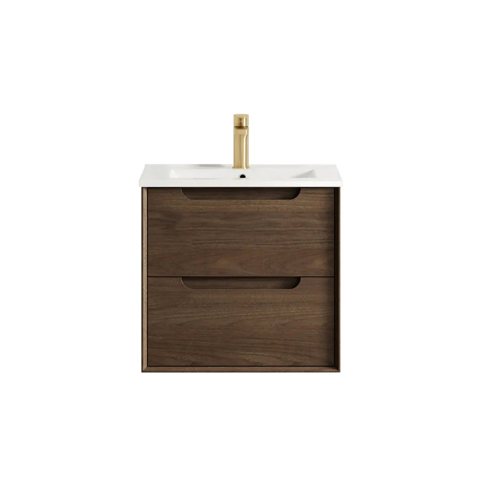 Otti Byron Wall Hung Vanity with Ceramic Top - Sable Walnut