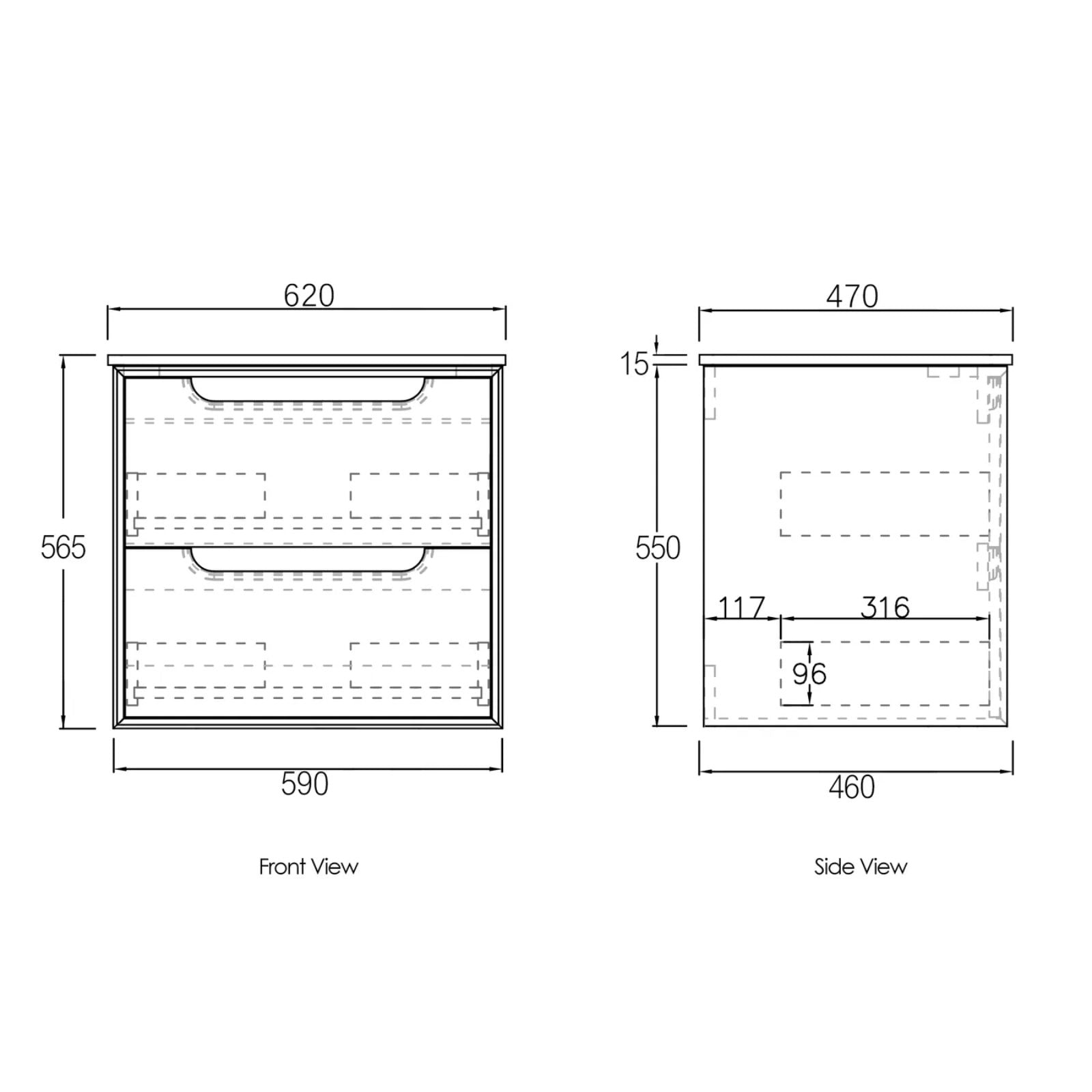 Otti Byron Wall Hung Vanity With Slimline Top BY600BCT-KIT - The Blue Space