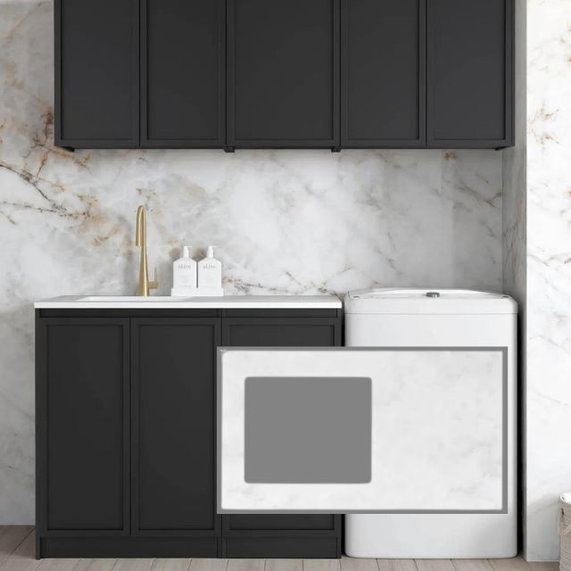 Otti Hampshire 1715mm Laundry Set B - Black with Cloudy Carrara Solid Surface Stone Top LA-1715B-BOHB-CA-KIT | The Blue Space