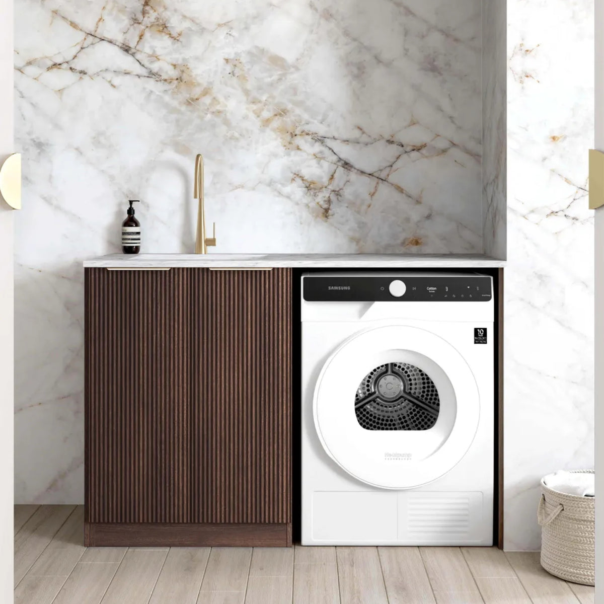 Otti Havana 1300mm Fluted Laundry Cabinet Set - Sable Walnut LA-1300-HASW-NCA - The Blue Space