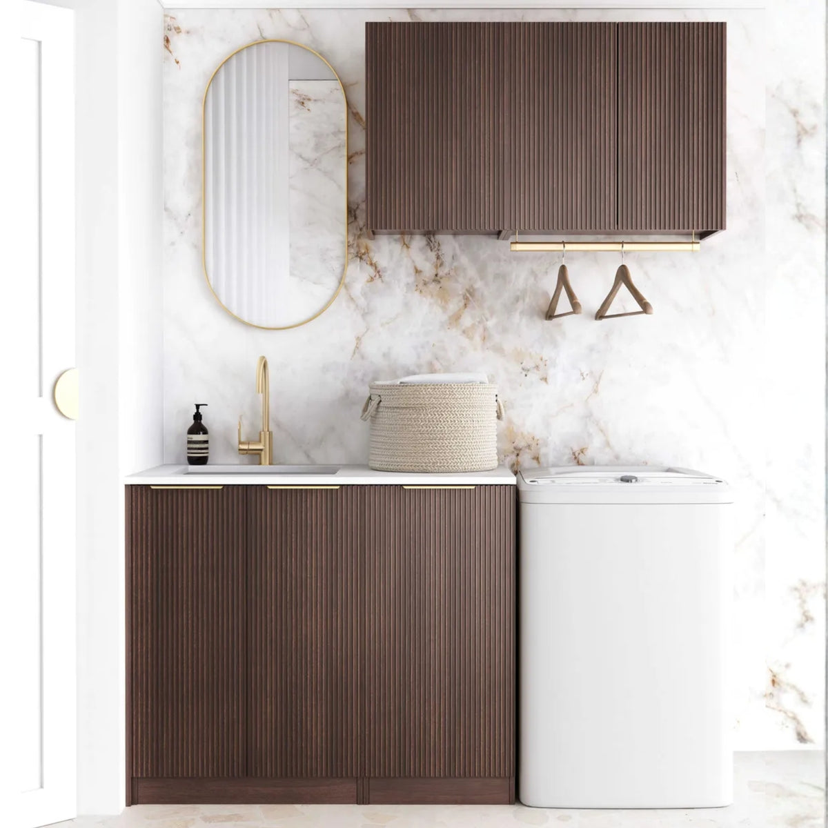Otti Havana 1715mm Fluted Laundry Set A - Sable Walnut LA-1715A-HASW-MW - The Blue Space