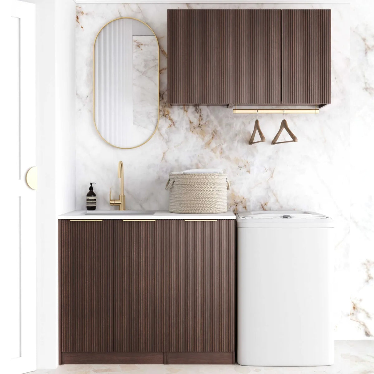 Otti Havana 1715mm Fluted Laundry Set A - Sable Walnut LA-1715A-HASW-PW - The Blue Space