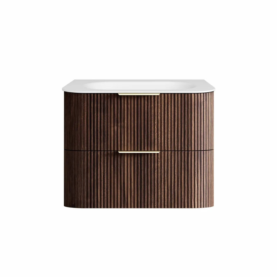 Otti Havana Fluted Curved Wall Hung Vanity with Chloe Silk Top - Sable Walnut