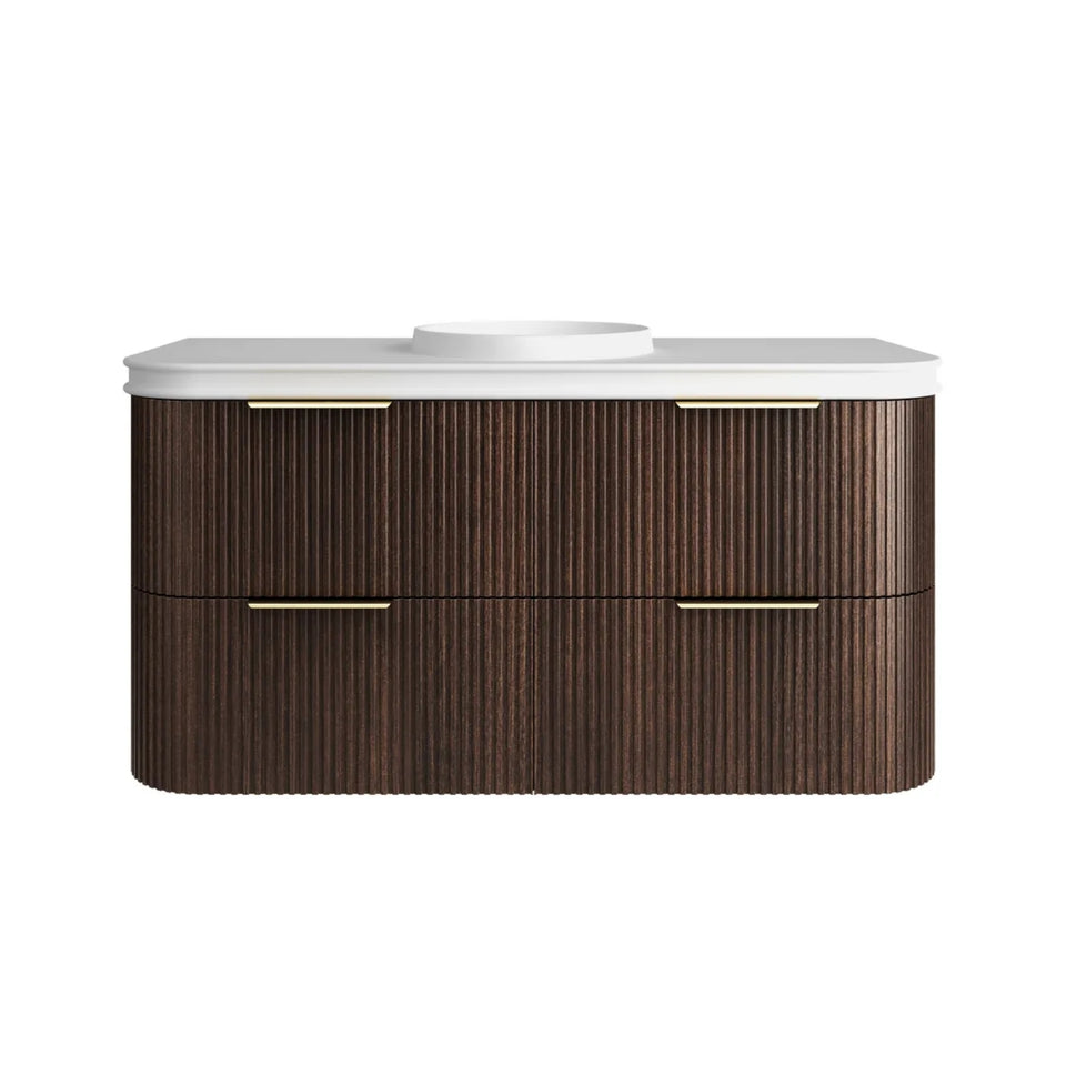 Otti Havana Fluted Curved Wall Hung Vanity with Moulded Top - Sable Walnut