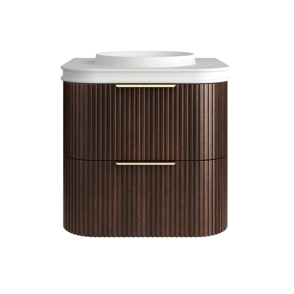 Otti Havana Fluted Curved Wall Hung Vanity with Moulded Top - Sable Walnut
