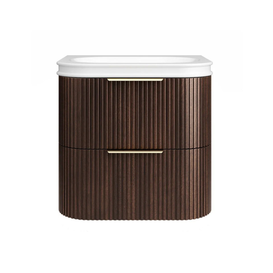 Otti Havana Fluted Curved Wall Hung Vanity with Moulded Top - Sable Walnut