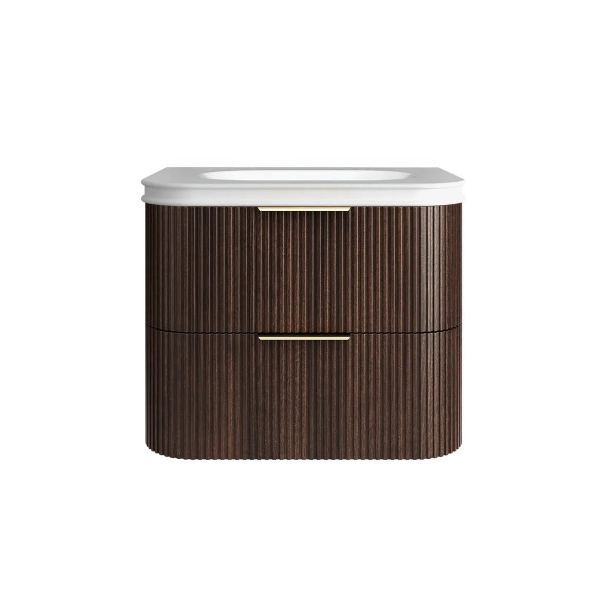 Otti Havana Fluted Curved Sable Walnut Wall Hung Vanity with Moulded Top HA750SWMT-SB - The Blue Space