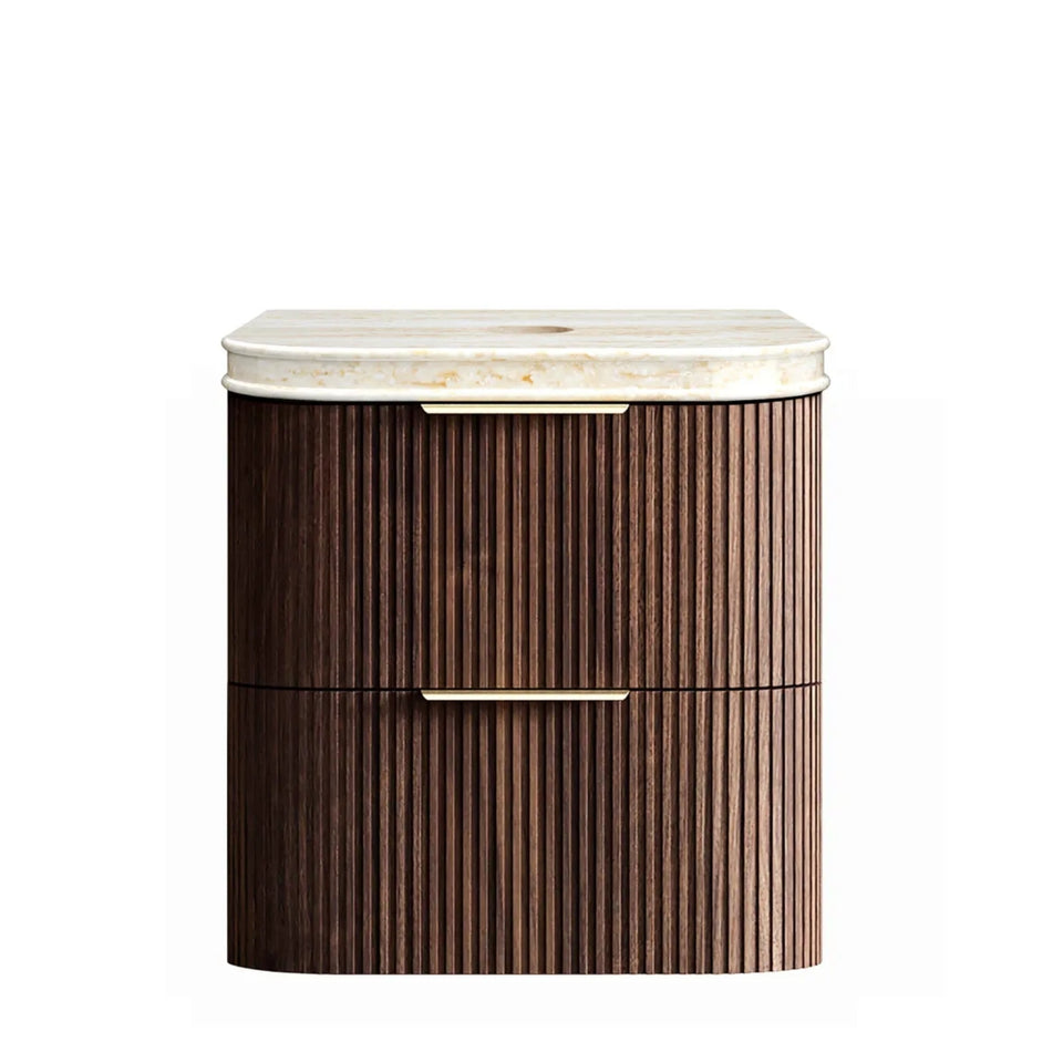 Otti Havana Fluted Curved Wall Hung Vanity with Stone Top - Sable Walnut