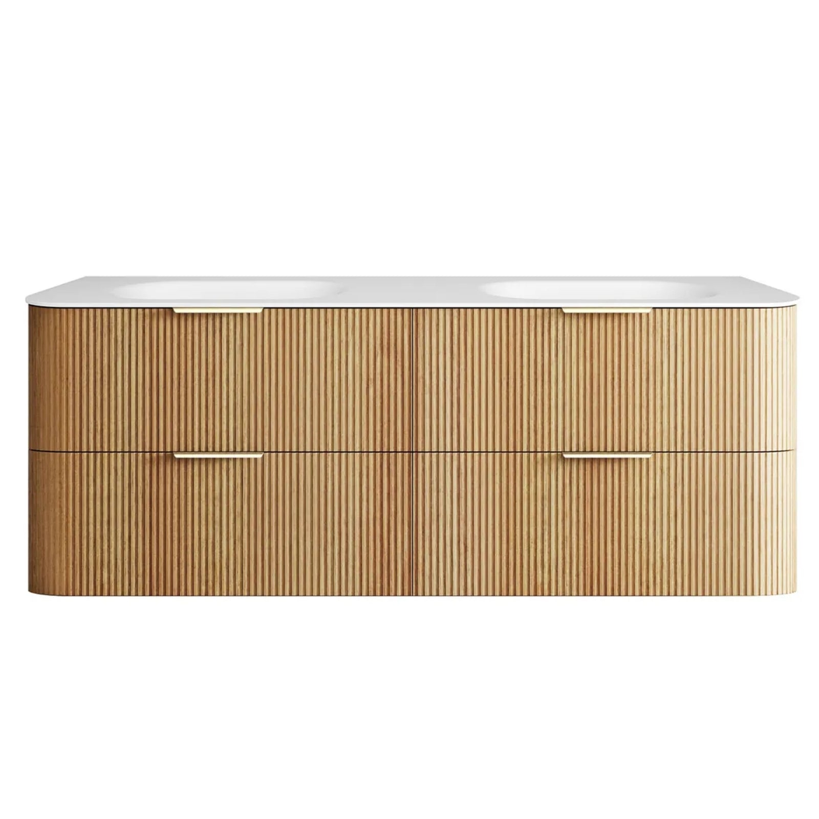 Otti Havana Fluted Curved Wall Hung Vanity with Chloe Silk Top - Woodland Oak 1500mm Double Bowl HAW1500LMT-CS | The Blue Space