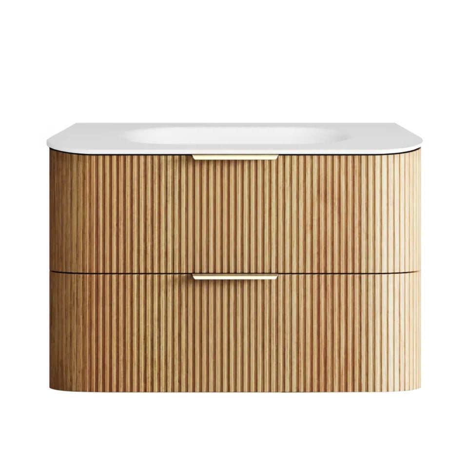 Otti Havana Fluted Curved Wall Hung Vanity with Chloe Silk Top - Woodland Oak