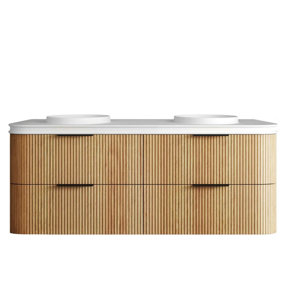 Otti Havana Fluted Curved Wall Hung Vanity with Moulded Top - Woodland Oak