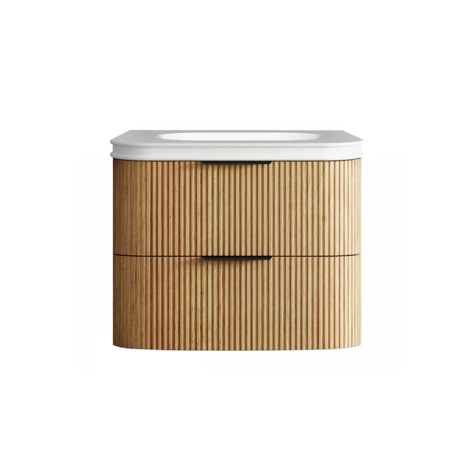 Otti Havana Fluted Curved Wall Hung Vanity with Moulded Top - Woodland Oak