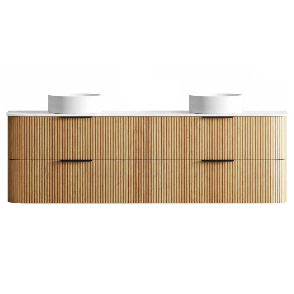 Otti Havana Fluted Curved Wall Hung Vanity with Stone Top - Woodland Oak