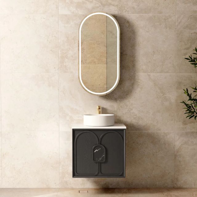 Otti Laguna Mk II Black Oak Wall Hung Vanity with Cloudy Carrara Top