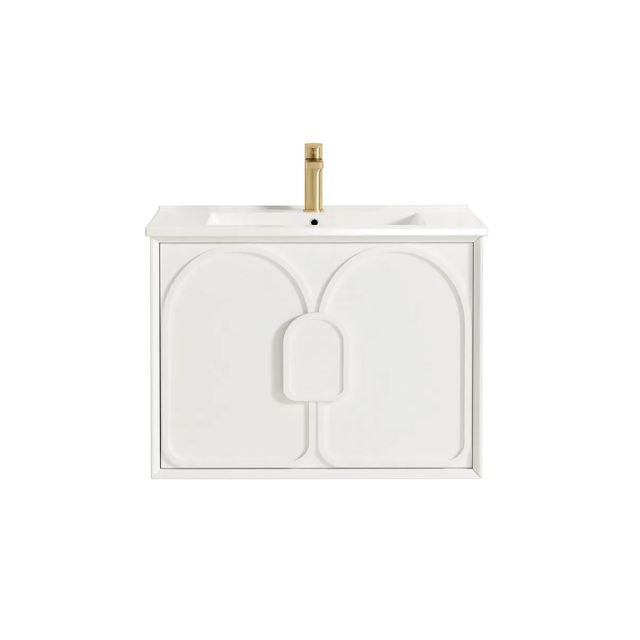 Otti Laguna Mk II Matte White Wall Hung Vanity with Ceramic Top - 750mm Single Basin LGM750WCT | The Blue Space