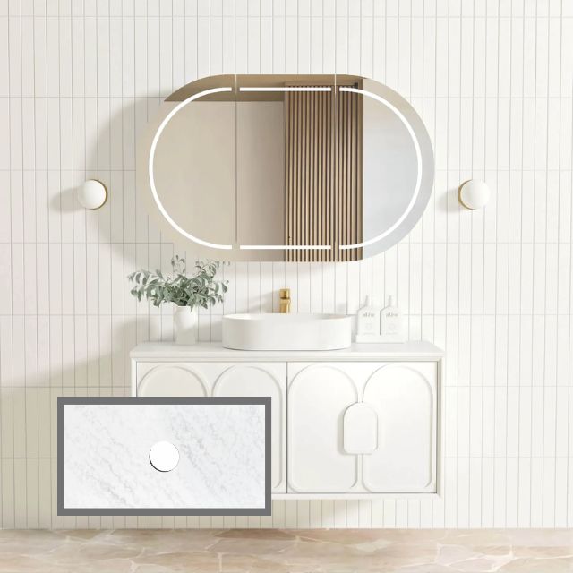 Otti Laguna Mk II Matte White Wall Hung Vanity with Cloudy Carrara Top