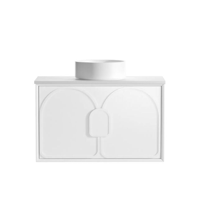Otti Laguna Mk II Matte White Wall Hung Vanity with Matte White Top - 900mm Single Basin LGM900WSTUD-MW | The Blue Space