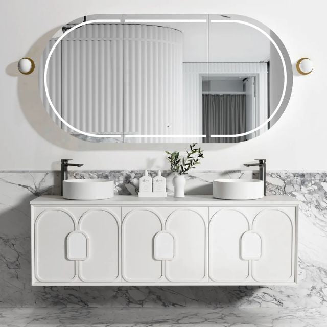 Otti Laguna Mk II Matte White Wall Hung Vanity with Cloudy Carrara Top