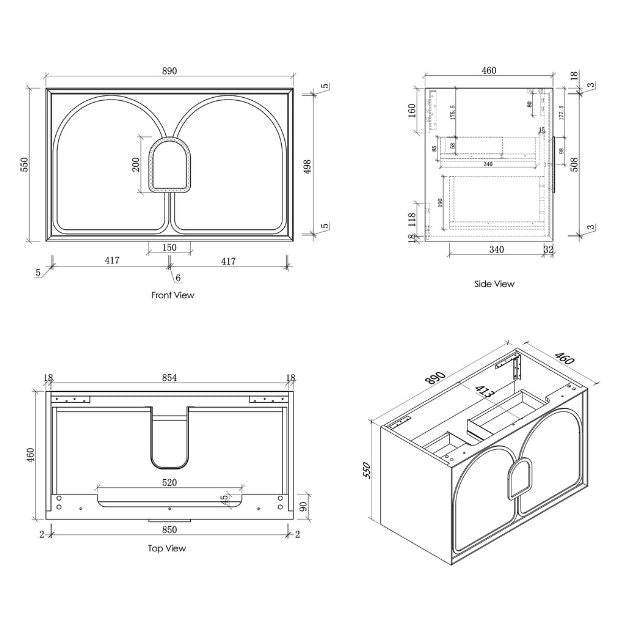 Otti Laguna Mk II Wall Hung Vanity in Woodland Oak with Undermount Basin