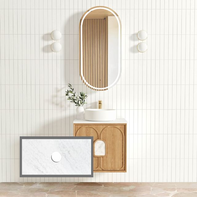 Otti Laguna Mk II Woodland Oak Wall Hung Vanity with Cloudy Carrara Top
