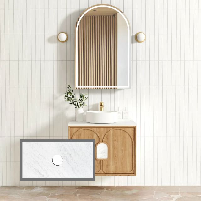 Otti Laguna Mk II Woodland Oak Wall Hung Vanity with Cloudy Carrara Top