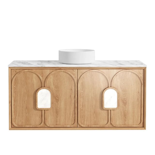 Otti Laguna Mk II Woodland Oak Wall Hung Vanity with Natural Carrara Marble Top