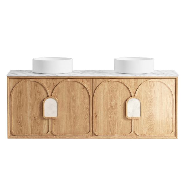 Otti Laguna Mk II Woodland Oak Wall Hung Vanity with Natural Carrara Marble Top