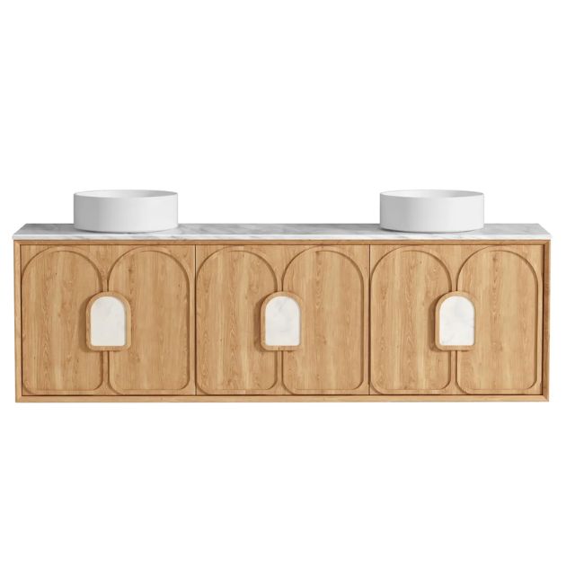 Otti Laguna Mk II Woodland Oak Wall Hung Vanity with Natural Carrara Marble Top