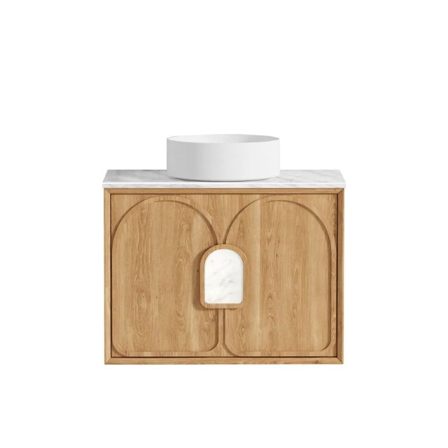 Otti Laguna Mk II Woodland Oak Wall Hung Vanity with Natural Carrara Marble Top