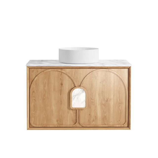 Otti Laguna Mk II Woodland Oak Wall Hung Vanity with Natural Carrara Marble Top