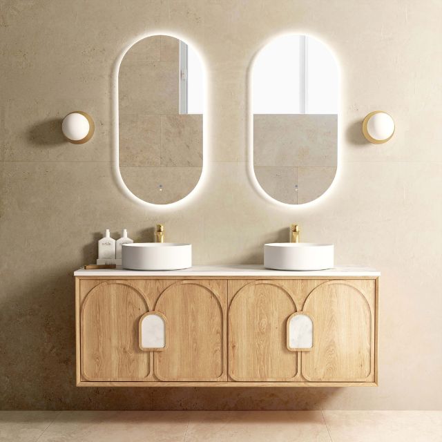 Otti Laguna Mk II Woodland Oak Wall Hung Vanity with Cloudy Carrara Top