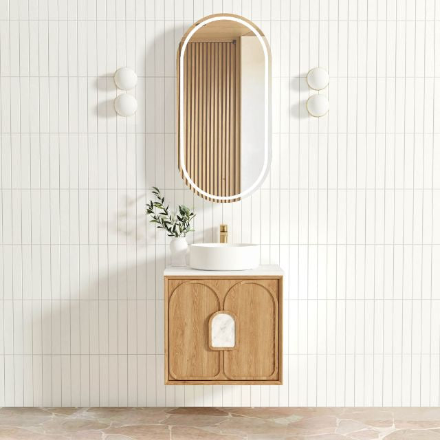 Otti Laguna Mk II Woodland Oak Wall Hung Vanity with Cloudy Carrara Top
