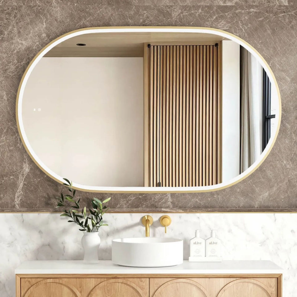 Otti LED Noosa 1200mm x 750mm Metal Frame Tuffi Mirror - Brushed Gold