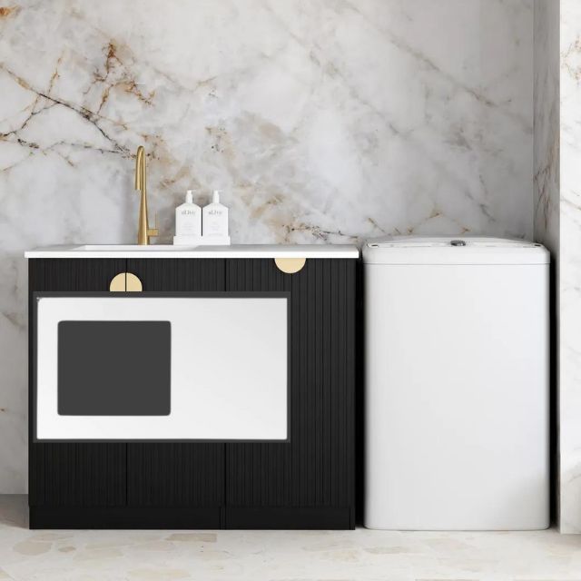 Otti Marlo Black 1060mm Laundry Cabinet Set Matte White Solid Surface LA-1060-MA-MW-KIT | The Blue Space