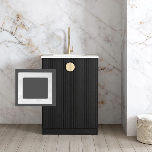 Otti Marlo Black 650mm Mini Laundry Cloudy Carrara Solid Surface LA-650-MA-CA-KIT | The Blue Space