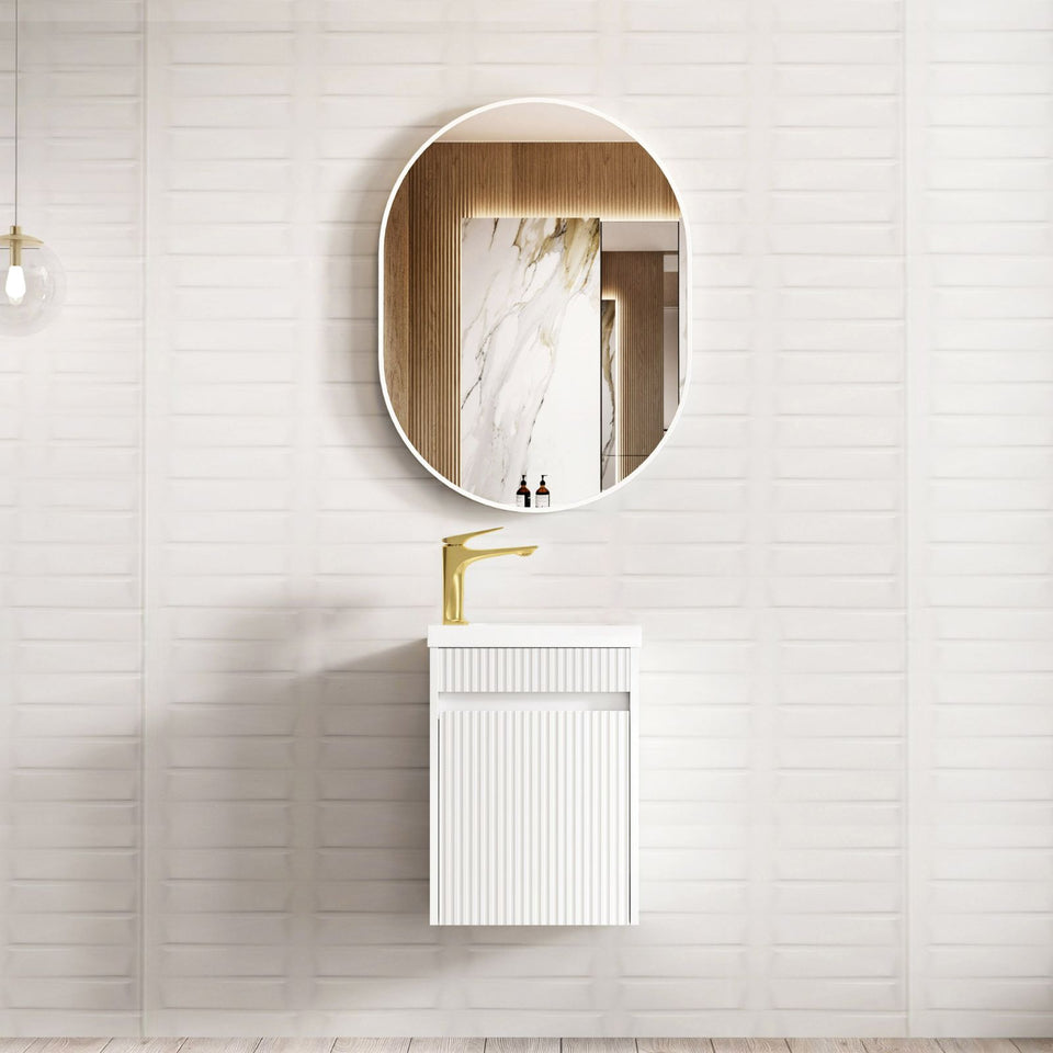 Otti Mini Ensuite Wall Hung Vanity 400mm Matte White Fluted Vanity with Basin